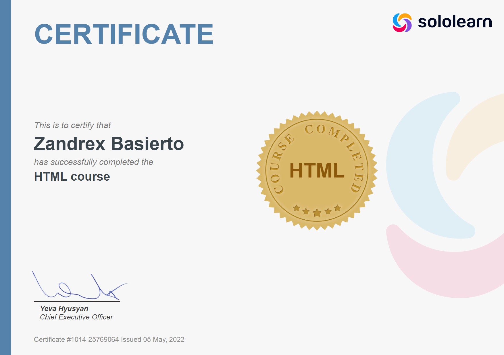 Certification in Html
